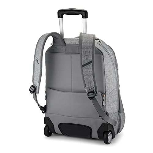 High Sierra Powerglide Pro Wheeled Daypack Backpack with 360 Degree Reflectivity, Telescoping Handle, Dual Side Pockets, and Laptop Sleeve, Fits Most 15.6" Laptops, 40L, Silver Heather