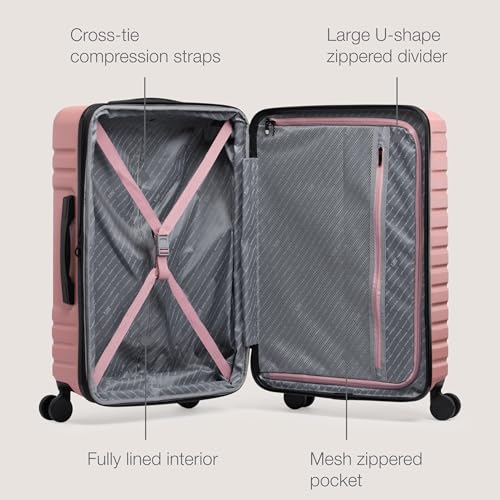 U.S. Traveler Boren Expandable Hardside Rugged Travel Luggage with 8 Spinner Wheels, Rose Pink, Checked-Large 30-Inch