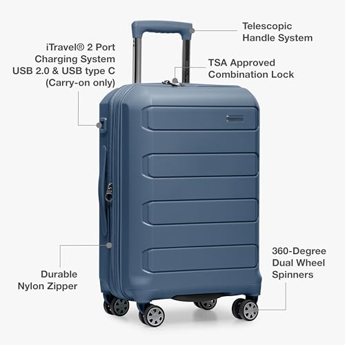 Traveler's Choice Pagosa Hardshell Expandable Luggage with Spinner Wheels, Slate Blue, 2-Piece Set (22/27)