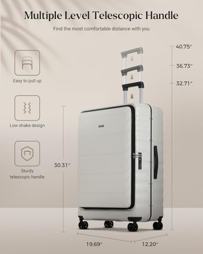 CENSIEN Checked Luggage, 28 Inch Luggage with Spinner Wheels, Large Suitcase with Lightweight PC Hard Shell, Aluminum Frame, Top Opening, YKK Zipper, TSA Lock (White, 1PC)