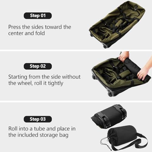 Bagenerous 110L/140L Expandable Soft-Sided Foldable Duffle Bag with 2 Rubber Wheels,Packable 32” Rolling Carry-On with Multi-Pockets & Compartments,Army Green