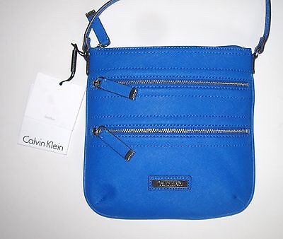Calvin Klein Saffiano Leather Cross Body Messenger Bag - Cornflower Blue