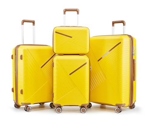 Merax Luggage Set of 4, Expandable Lightweight Suitcase with 4 Double 360 Degrees Mute Spinner Wheels and TSA Lock, PP Materials, 14”20”24”28”, Yellow