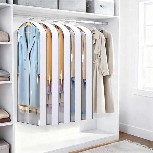 SLEEPING LAMB 60" Long Hanging Garment Bags for Closet Storage Gusseted Clear Dress Bag for Clothes, Gowns, Coats, Suits, 5 Packs