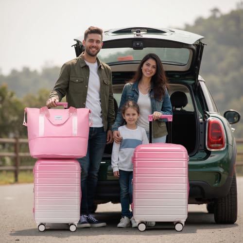 LARVENDER Luggage Sets 5 Piece Hardside Expandable Suitcase with Wheels Lock,PC+ABS Hardside Lightweight Rolling Suitcase for Women and Men,Peach Sparkling