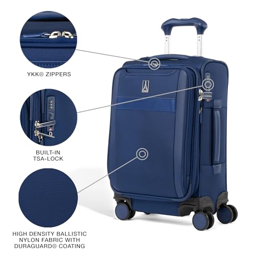 Travelpro VersaPack+ Lightweight Softside Expandable Carry on Luggage, 8 Spinner, TSA Lock, Compact Carry On 20-Inch, Estate Blue