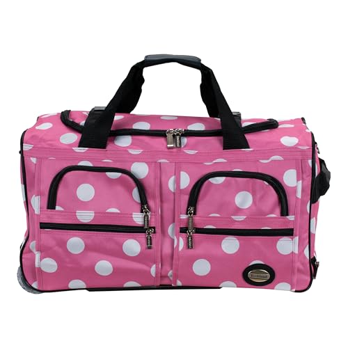 Rockland 22" Polyester Rolling Duffel Bag, Pink Dot