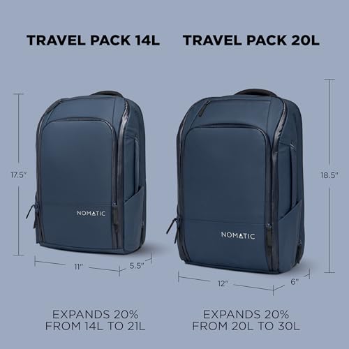NOMATIC 20L Travel Pack - Mens Travel Backpack - Expandable to 30L - Water Resistant Daypack - TSA-Ready - Lightweight Business Traveling Backpack for Men - 16" Laptop Compartment