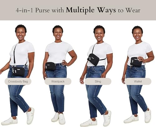 Baggallini Triple Zip Small Crossbody Bag for Women - 8x6 inch Convertible Fanny Pack Belt Bag - Lightweight Water-resistant