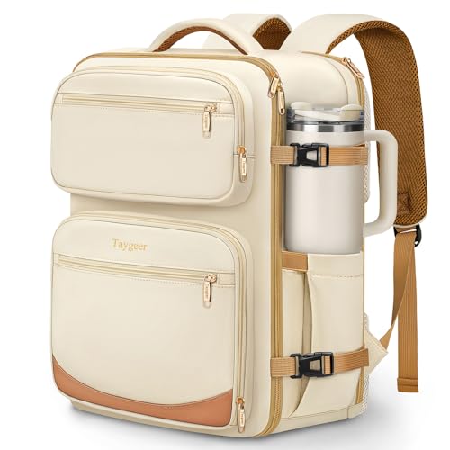 Taygeer Underseat 40L Travel Backpack with Shoe Compartment, TSA Approved Frontier Airlines Personal Item Bag, 18x14x8 inches Travel Bag for Women Weekender Fits Spirit Frontier Allegiant, Beige