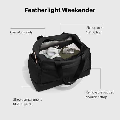 Away Featherlight Weekender Bag, 44L Carry On Travel Duffel with Laptop Sleeve and Shoe Compartment, Jet Black