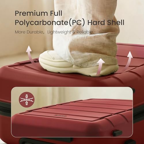 SHOWKOO Luggage Sets 3 Piece Expandable 100% PC Durable Hardshell Suitcase with Wheels TSA Lock Lightweight Wine Red