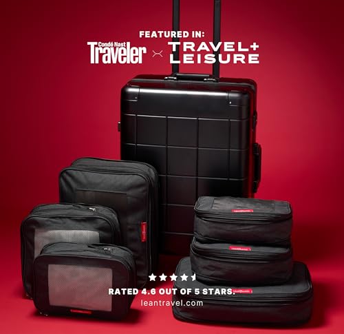 LeanTravel Premium Compression Packing Cubes for Travel - Suitcase Organizer Bags with Double Zipper & Breathable Mesh Panel - Space Saving Carry On Luggage Essentials (6-Pack Black)