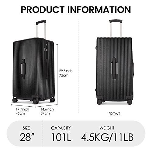 PRIMICIA GinzaTravel Trunk Luggage, 28 Inch Luggage with Spinner Wheels, Scratch resistant texture Lightweight PC material with TSA Lock（Family Travel Series ） (Black)