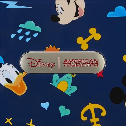 American Tourister Mickey Mouse Carry-On Luggage - Airline Approved, Durable Hardshell with Micky, Donald Duck, Pluto & Goofy - Roll Confidentially with Spinner Wheels & Colorful Adjustable Handle