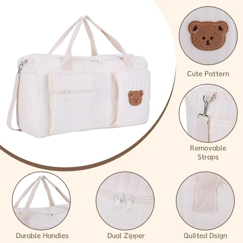 ALINUOYQ Quilted Diaper Bag Tote Cute Large Baby Bag for Mom, Hospital Bags for Labor Delivery, Weekender & Overnight Travel Duffel Bags for Women, Pañaleras para Bebe