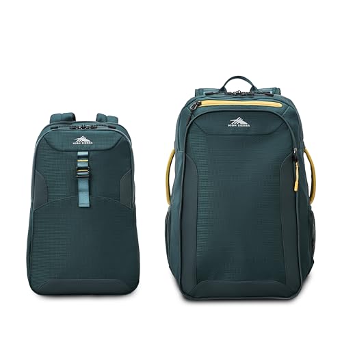 High Sierra Hi-Life 3-in-1 Convertible Backpack - Features Removable Daypack, Stack-It Strap, Adjustable Sternum Strap, Fleeced Pocket For Scratch Protection, Dual Water Bottle Pockets - Green/Yellow