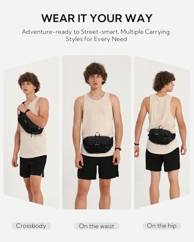 WATERFLY 3L Large Fanny Pack, 180° Opening Hip Pouch with Multi-Pockets, Anti-Theft RFID Blocking Waist Bag for Women Men Traveling Hiking Daily Use