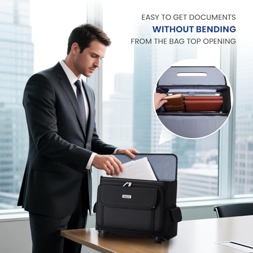 Tonyeee Rolling Laptop Bag 15.6 Inch, Ballistic Nylon Wheeled Briefcase for Men Women, Professional Rolling Work Bag, Underseat Carry On Business Case, 360 Spinner Wheels, Accordion File Office Bag