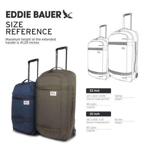 Eddie Bauer Excursion Traveling 22 Rolling Duffel Bag with Lightweight Telescopic Handles and Rugged Wheels - 40L, Brook