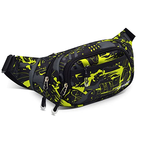 Crossbody Fanny Pack for Men, 5-Zipper Pockets Waist Bag, Belt Bag for Running Cycling Travel Walking Hiking Fishing Camping Green