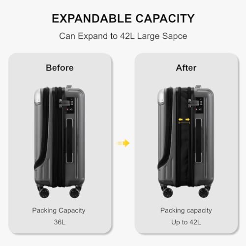 LEVEL8 Grace Carry on Luggage, 20 Inch Expandable Hard Shell Suitcase with Wheels, Abs+Pc Harshell Spinner Luggages with Tsa Lock, Travel Bag for Women Men, Grey