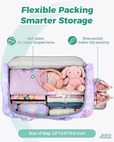 Choco Mocha Boys Suitcase with Wheels, Kids Rolling Duffle Bag Luggage for Travel 22inch, Galaxy Blue