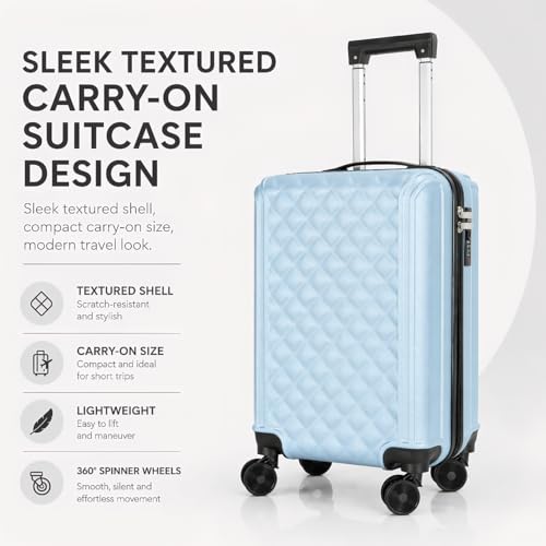 AGVOTK 20 Inch Carry On Luggage, Lightweight Hard Shell ABS Suitcase with TSA Lock and Double Spinner Wheels, Rolling Suitcase for Travel (LXG-Blue, 20" carry on)
