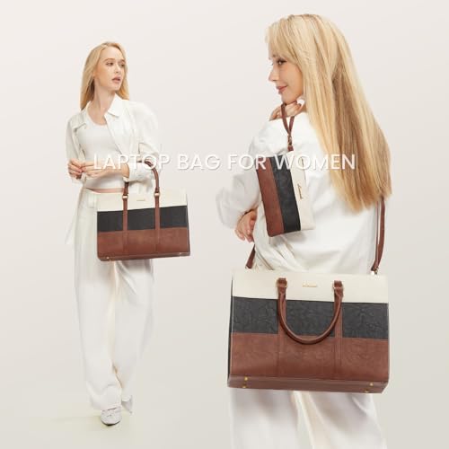 LOVEVOOK Laptop Bag for Women, 15.6 Inch Work Bags for Women, Vintage Leather Laptop Tote Bag, Waterproof Computer Bags with Clutch Purse, Large Capacity Briefcase, Business Office Handbag for Work