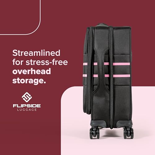 FlipSide Carry On Luggage 22"x14"x9" with Movable Partition for Clean & Dirty Clothes - Utility Pocket, AirTag Compartment with 360 Degree Spinner Wheels - Ideal for Frequent Travelers - Pink Stripes