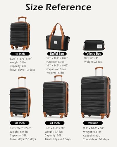 LONG VACATION 6 Piece ABS+PC Hardshell Luggage Set with Spinner Wheels, Lightweight suitcase set with TSA Lock & YKK Zipper