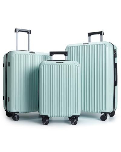 LIGHT FLIGHT Luggage Sets, Durable Hard Shell 3 Piece Set Suitcase with Spinner Wheels, Hardside Lightweight Luggage set with TSA Lock, Large Travel Luggage Set (20" 24" 28"), Horizon Cyan