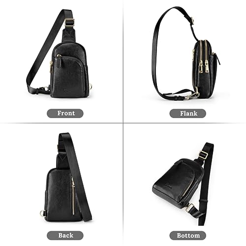 S-ZONE Genuine Leather RFID Blocking Small Sling Bag Women Crossbody Fanny Packs