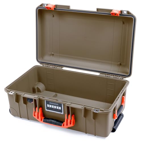 Dark Desert Dirt Pelican 1535 Air case with Orange Handles & latches. Comes Empty & with Wheels.