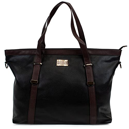Badgley Mischka Anna XL Vegan Leather Tote Weekender Travel Bag (Black)