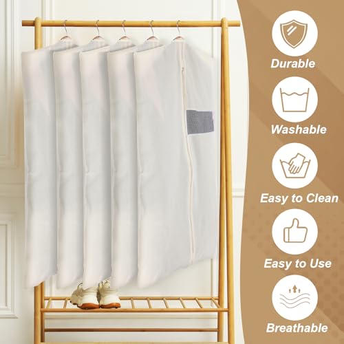 Aliceset 6 Pcs 24 x 40 Inches Cotton Garment Bags for Hanging Clothes, Canvas Suit Bags for Clothes Coats Jackets Shirts Closet Storage Travel Gusseted Hanging Garment Cover