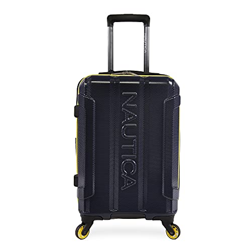 Nautica Maker Hardside Spinner Luggage, lightweight, Navy/Yellow, Carry-On 21-Inch