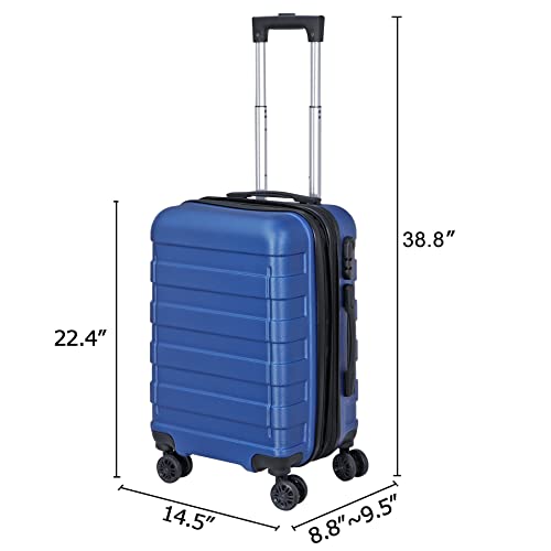 SUPER DEAL Spinner Luggage 21 Inch Hardside Expandable Suitcase Travel Carry On Luggage with 360° Swivel Wheels and Height Adjustable Handle, Blue