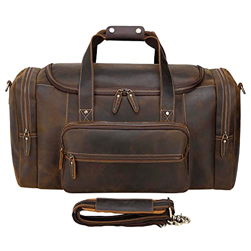Polare 23" Full Grain Cowhide Leather Gym Duffle Weekender Overnight Travel Duffel Bag For Men 42L