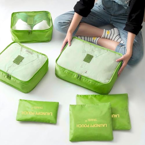 6 Set Packing Cubes for Travel Luggage Organizer Bags Reusable washable Suitcase Packing Cubes Set Travel Accessories Essentials (Green)