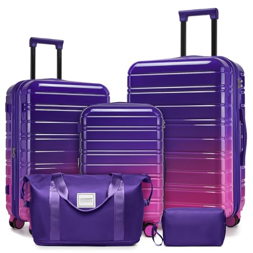 LARVENDER Luggage Sets 5 Piece Hardside Expandable Suitcase with Wheels Lock,PC+ABS Hardside Lightweight Rolling Suitcase for Women and Men,Midnight Berry