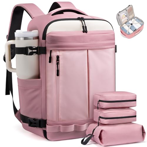 LOVEVOOK 40L Travel Backpack for Women, Airline Approved Carry On Luggage with 3 Cubes Accessories, TSA Personal Item Travel Cruise Essentials, Waterproof Weekender Overnight Bags fits 17" Laptop