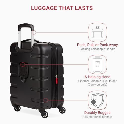 SwissGear 7366 Hardside Expandable Luggage with Spinner Wheels, Black, Carry-On 19-Inch