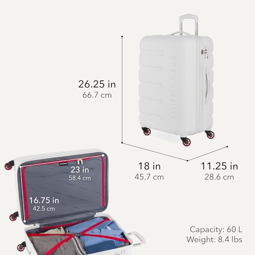 SwissGear 7366 Signature Hardside Expandable Luggage with Spinner Wheels, TSA Lock, White, Checked-Medium 23-Inch