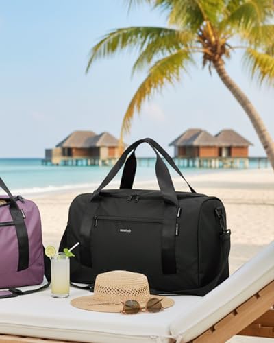 ECOHUB 16'' Personal Item Bag Mini Duffel with Shoulder Strap Small Travel Bags Underseat Carry on for United Airlines Gym for Women and Men (Black)