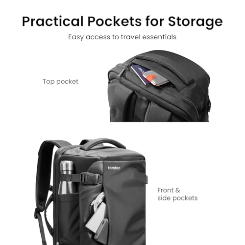 tomtoc Travel Backpack 40L, TSA Friendly Flight Approved Carry-on Luggage Hand Water-resistant Lightweight Business Rucksack, Durable Large Weekender Bag Daypack Fits 17.3 Inch Laptop, PFAS Free