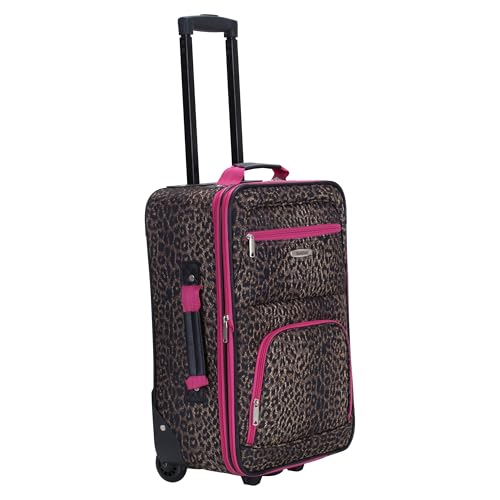 Rockland Fashion Softside 2 Piece Luggage Set, Expandable, (14" Tote/19" Upright), Pink Leopard