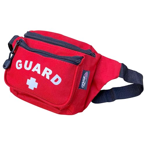 Kemp USA Lifeguard Fanny Pack Waist Hip Bag with GUARD Logo Red Water-Resistant Tactical Medical Storage Pouch for First Aid CPR Kit EMS Lifeguard Gear Organizer