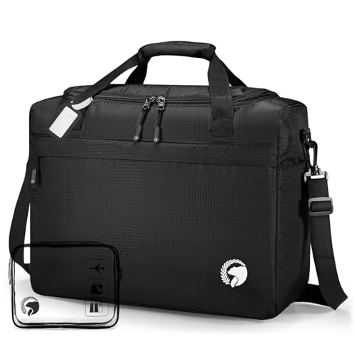 BAGZY 40x30x15cm Personal Item Travel Bag 16x12x6 inch Lightweight Gym Bag Foldable Duffle Bag Mens Water-resistant Weekender Bags for Women for Overnight Hospital Carry on Bags for Airplanes Black