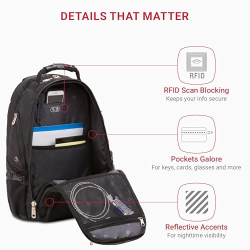 SWISSGEAR 1900 ScanSmart TSA Laptop Backpack Fits 17 Inch Laptop with RFID Protection and Tablet Pocket, Black, 19-Inch
